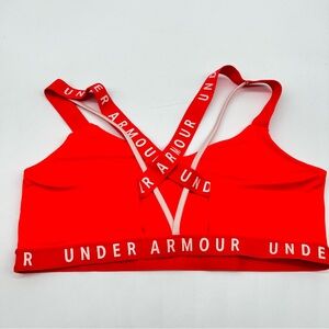 Under Armour Wordmark Sportlette Red/White Performance Strappy Sports Bra